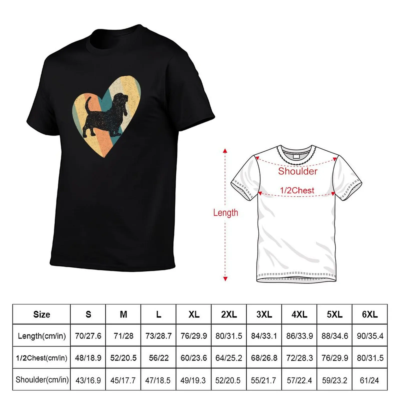 Basset hound dog inside of big vintage heart cute and funny graphic retro rainbow T-Shirt Holiday Outdoor T-Shirt