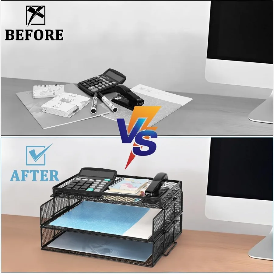 Органайзер для бумажных лотков для писем, 3-уровневый сетчатый настольный органайзер для файлов, лотки для писем, штабелируемые порта, съемный дизайн, черный