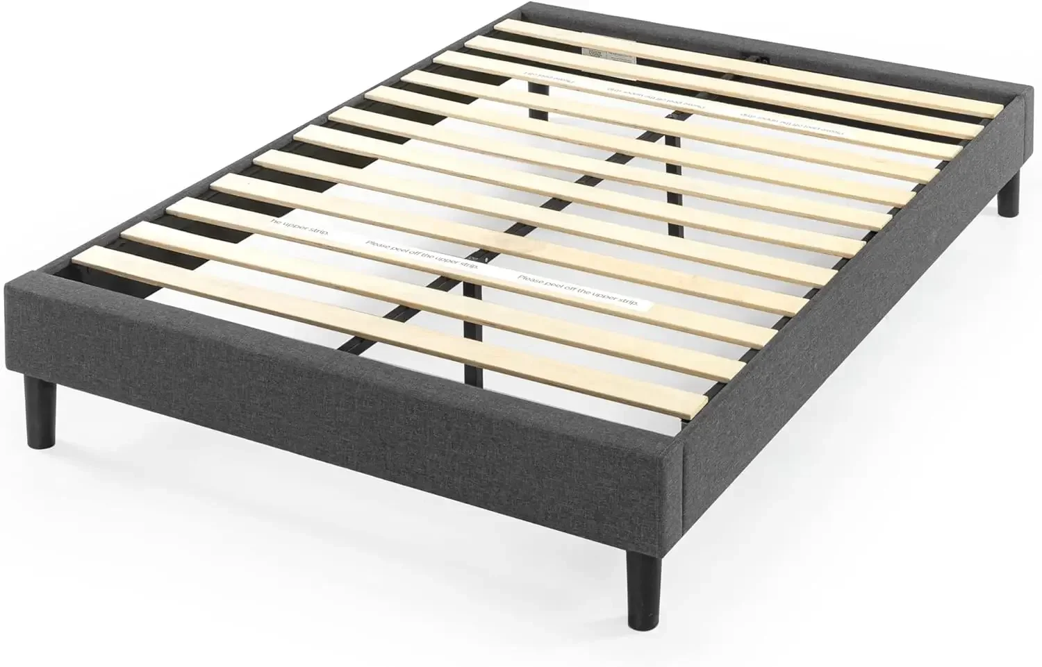 Zinus Curtis Upholstered Platform Bed Frame, Mattress Foundation, Wood Slat Support, No Box Spring Needed, Easy Assembly, Grey,