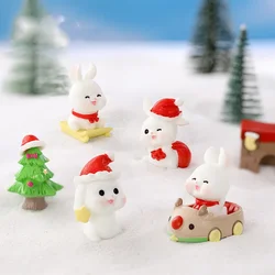 Christmas New Year Figurines Miniature Cute Rabbit Micro Landscape Ornaments for Home Decorations Kawaii Animal Bunny Room Decor