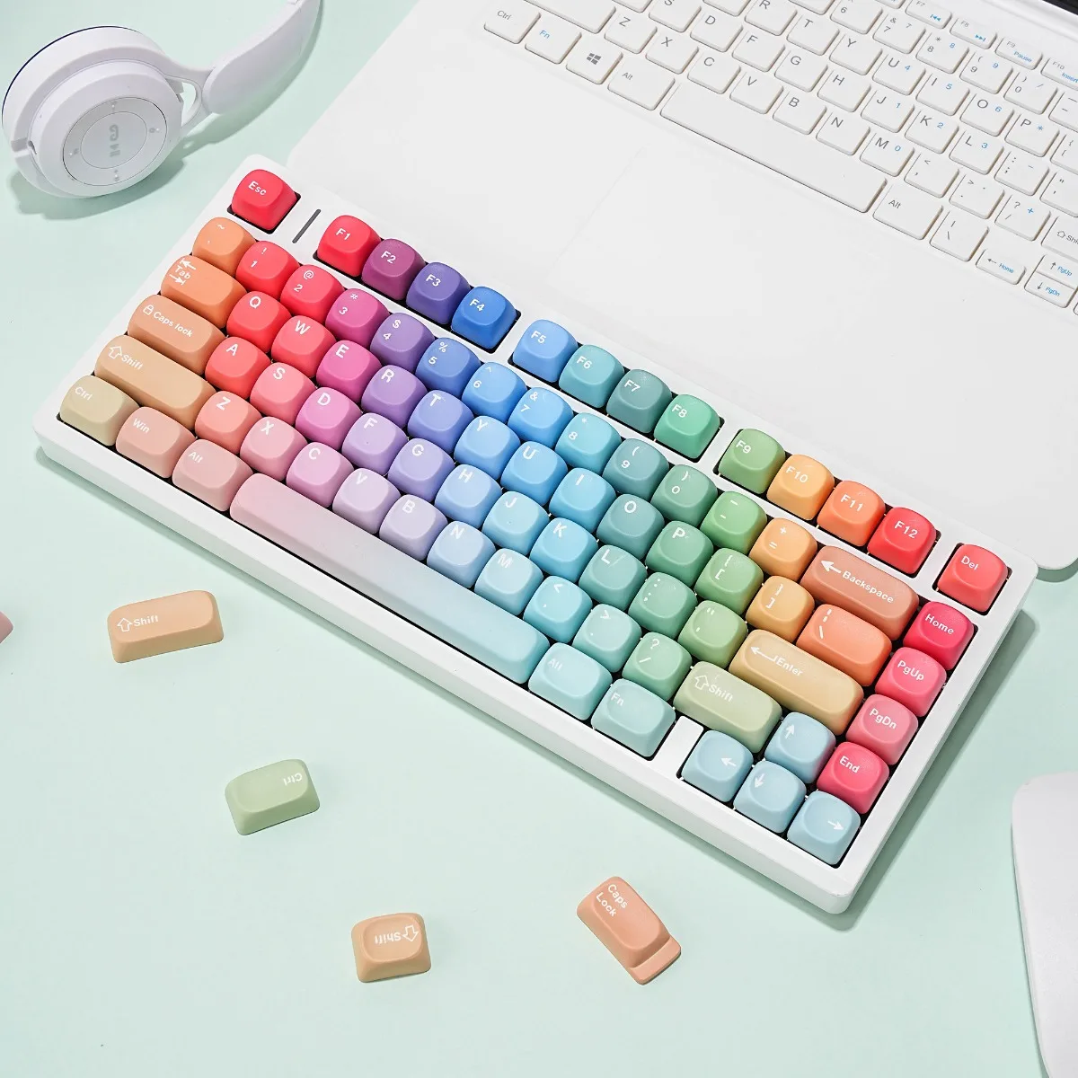 MOA Korean Spanish Russian Fantasy keycap PBT Red Green Blue gradual change 108 Fullset 130 Keys Cap mechanical keyboard split65