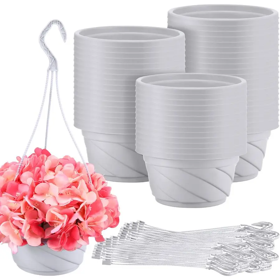 

50 шт. пластиковых подвесных круглых горшков для растений с крючками, контейнеры для цветов, держатели для цветочных горшков для использования на улице и в помещении