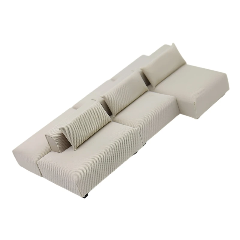 Simple Couch Mini Sofa Set Soft Fabric Dollhouses Furniture 1/20 Scale Leather Couch with Model Displays view 4