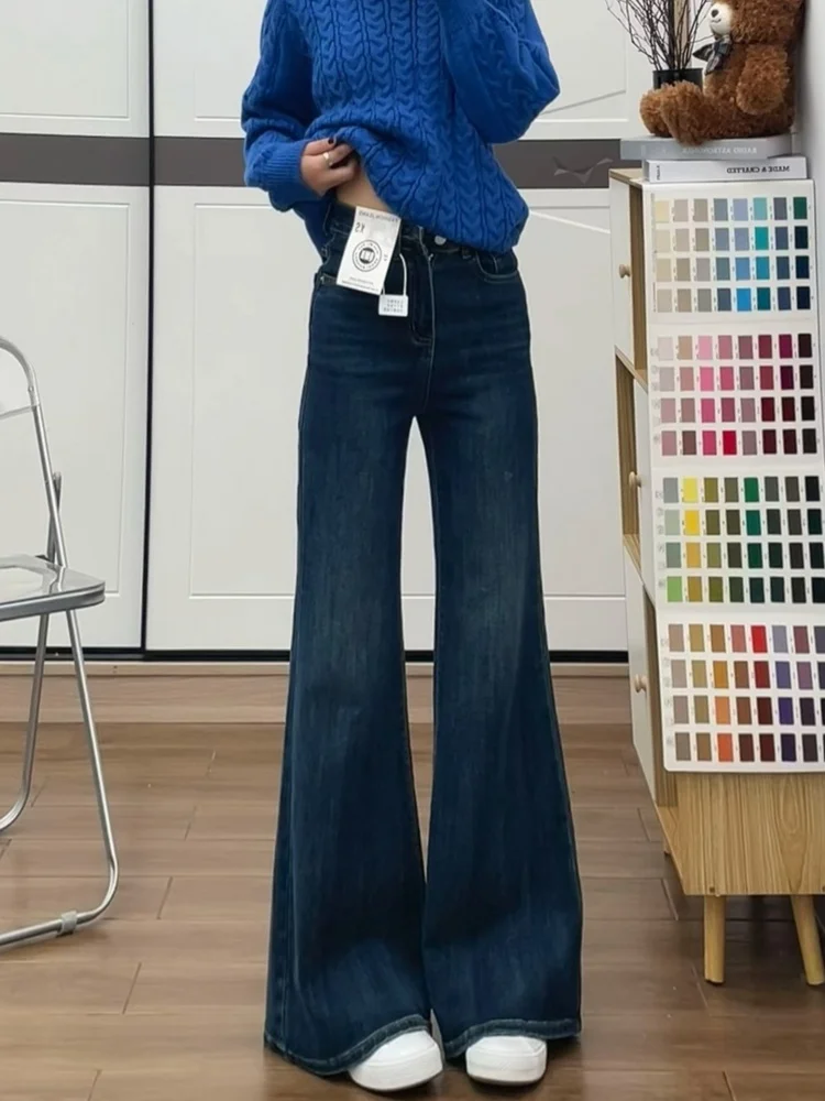 جينز جينز عالي الخصر باللون الأزرق الداكن للنساء لخريف وشتاء Fce مقاس كبير جذاب للتخسيس وإخفاء الورك... #1