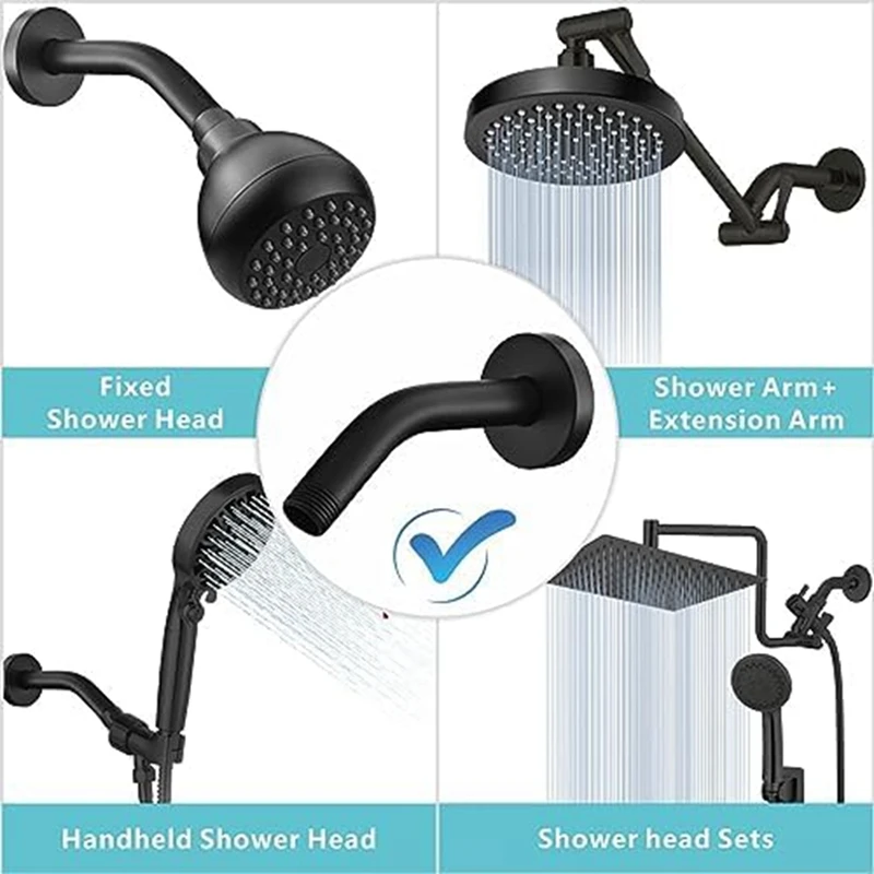 Shower Arm, Wall Mount Replacement Shower Head Arm For Fixed Shower Head And Handheld Showerhead Durable , 25Cm