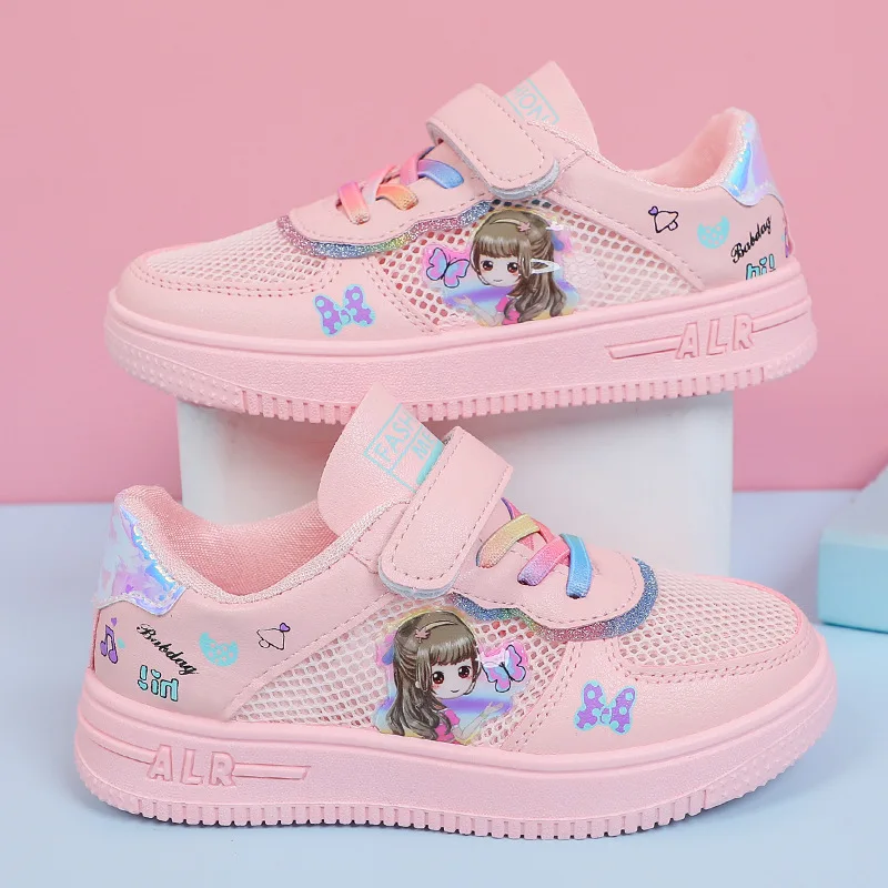

Comfortable Soft Cute Mesh Shoes for Girls Breathable Children Anti-Slip Velcro Board Shoes Kids Casual Sneakers