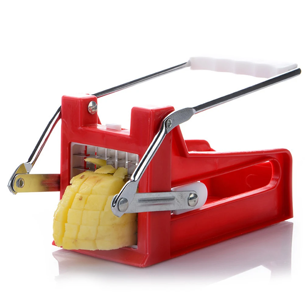 

Stainless Steel Potato Cutter Vegetable Slicer Kitchen Tool Hand Push Chipper French Fry Carrot Chopper Dicer Red Household