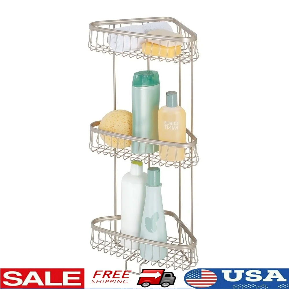 

Metal Wire Shower Caddy Corner Storage Shelves 3-Tier Bathroom Organizer Rust Resistant Drainage Racks Soap Shampoo Towels