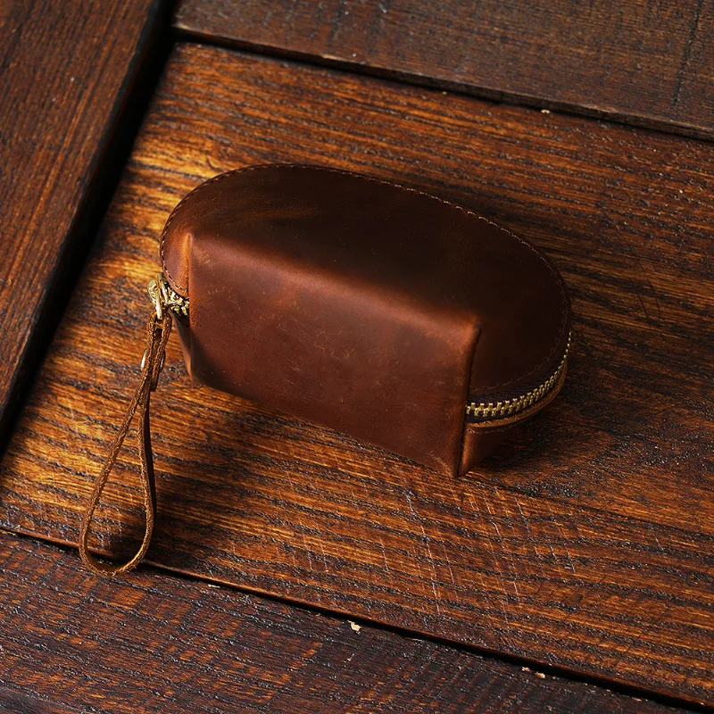 Monedero pequeño y bonito de cuero genuino Vintage, mini bolsa de almacenamiento con capa de cuero, cartera pequeña informal de mano de fábrica