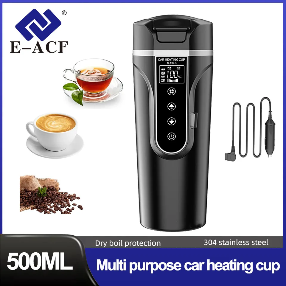 12V24V 500ML Electric Heating Car Water Cup Coffee Milk Dry Boil Protection Travel Kettle Stainless Steel Car Winter Accessories