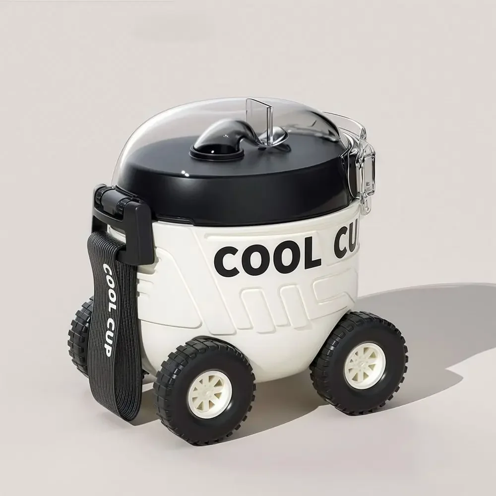 Creative Mars Rover Shaped Kids Straw Cup with Wheels Large Capacity Water Kettle Plastic Cartoon Water Bottle Student Gift Toy