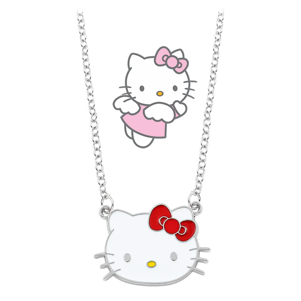 Anime Sanrio kotek naszyjnik kreskówka śliczna figura kotek biały metalowa plakietka naszyjnik dla dziewczynki Kawaii akcesoria biżuteria prezenty