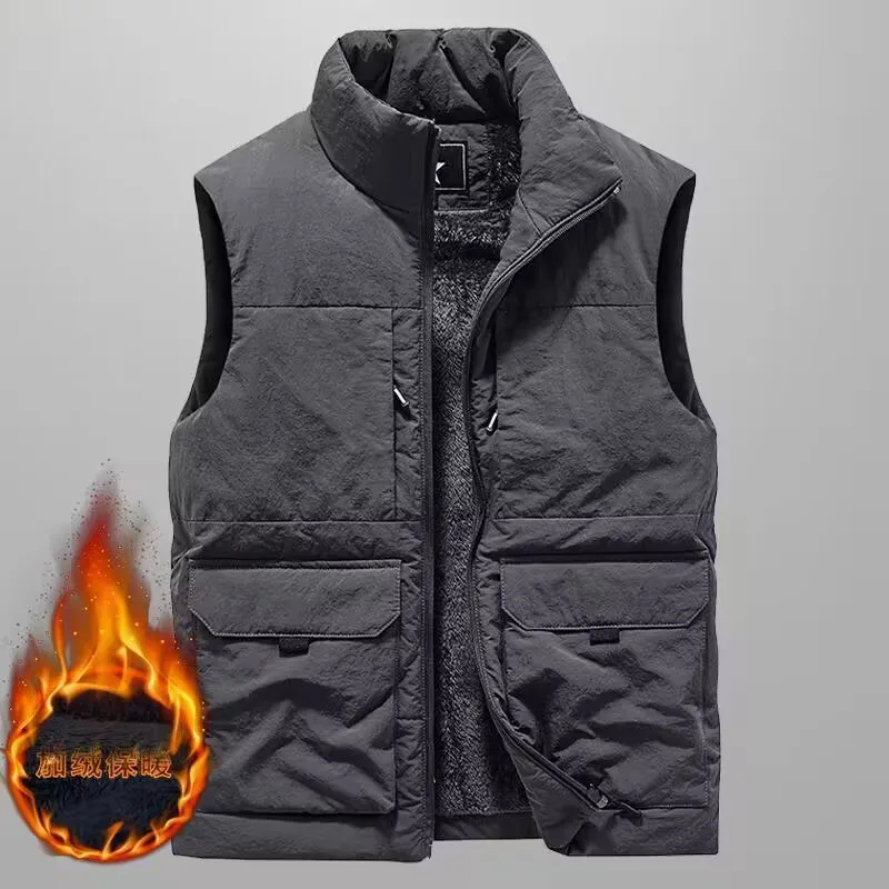 الرجال الشتاء سترة صوف سميكة العمل في الهواء الطلق صدرية دافئة القطن مبطن جاكيت بلا إكمام متعدد جيب سترة لصيد السمك VT-341