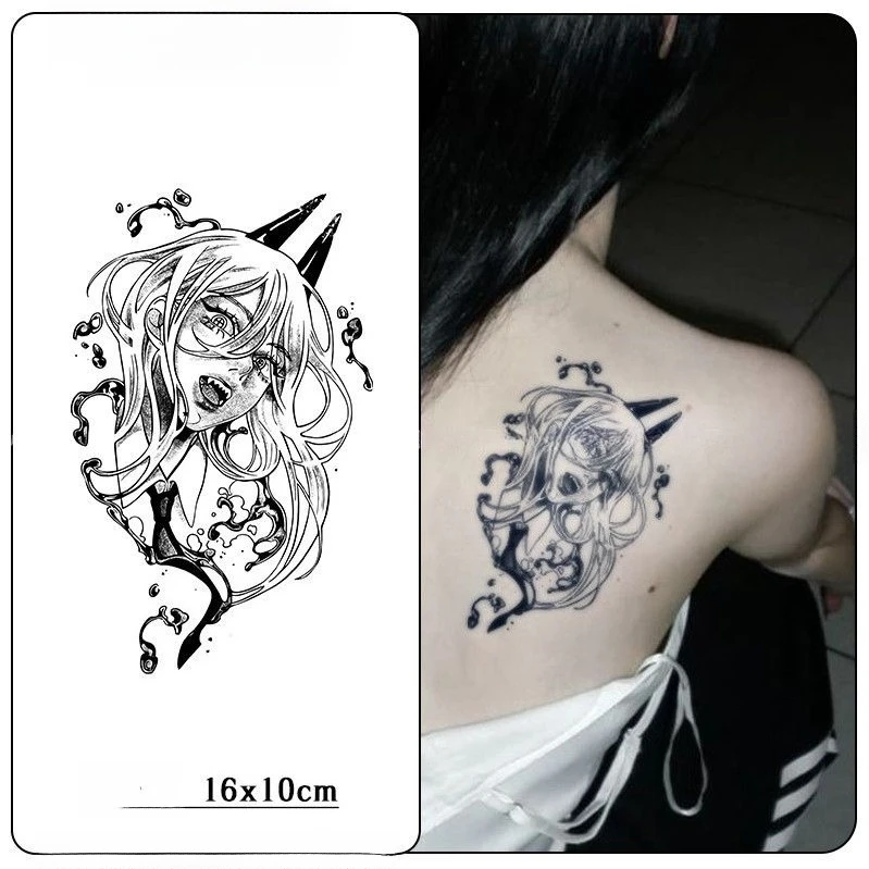 

Anime Chainsaw Power Girl Herbal Juice Temporary Tattoos Cartoon Body Art Waterproof Fake Tattoo Sticker Tatoo Last for 15 Days