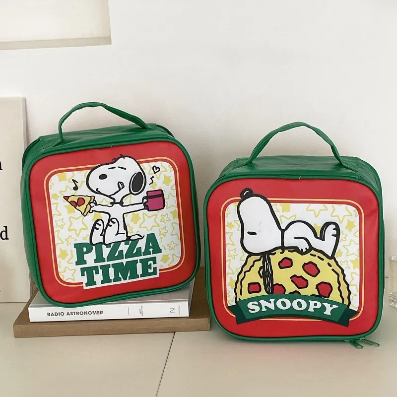 Cute Pizza Snoopy Large Capacity Makeup Bag Women's Cartoon Double Sided Design Portable Toiletry Storage Bag Leather Makeup Bag