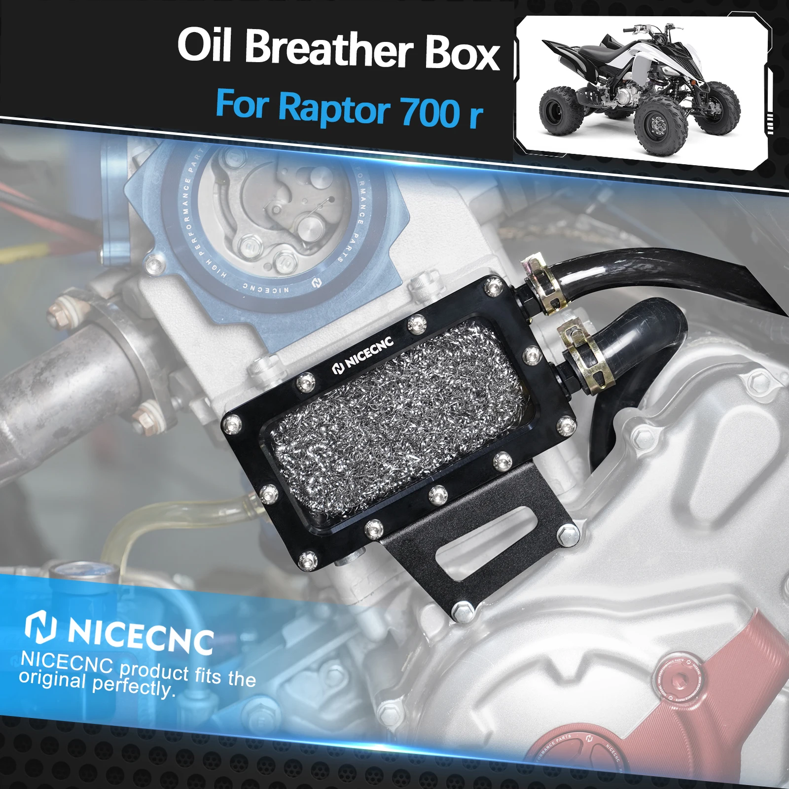 

NICECNC ATV For Yamaha Raptor 700/700R 2006-2024 Oil Breather Vent Box Blow 2007 2008 Improving Combustion Efficiency aluminum
