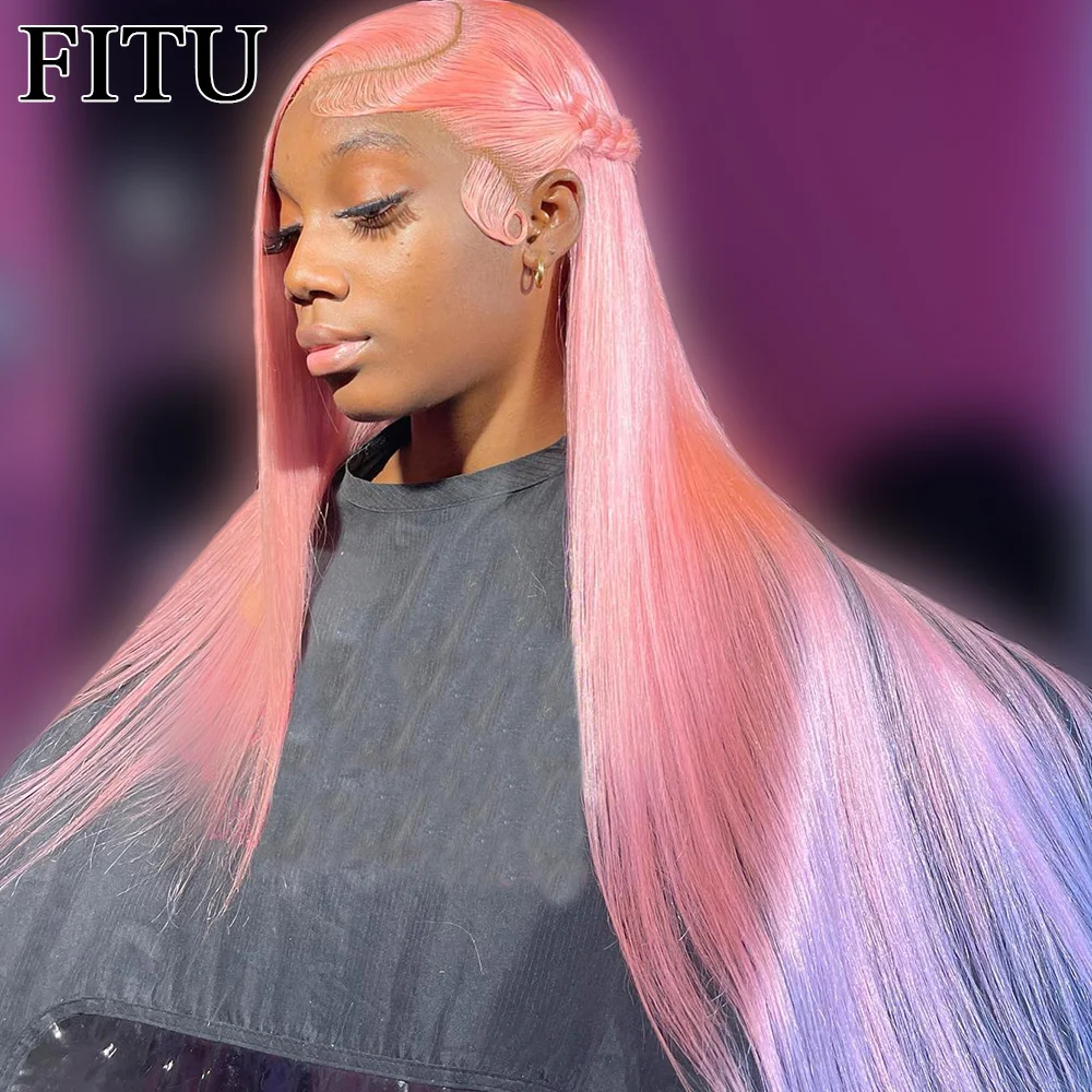 

FITU Pink Bone Straight Transparent 13x4 Lace Frontal Human Hair Wigs 613 Colored Straight Remy Hair 13x6 Lace Frontal Wigs