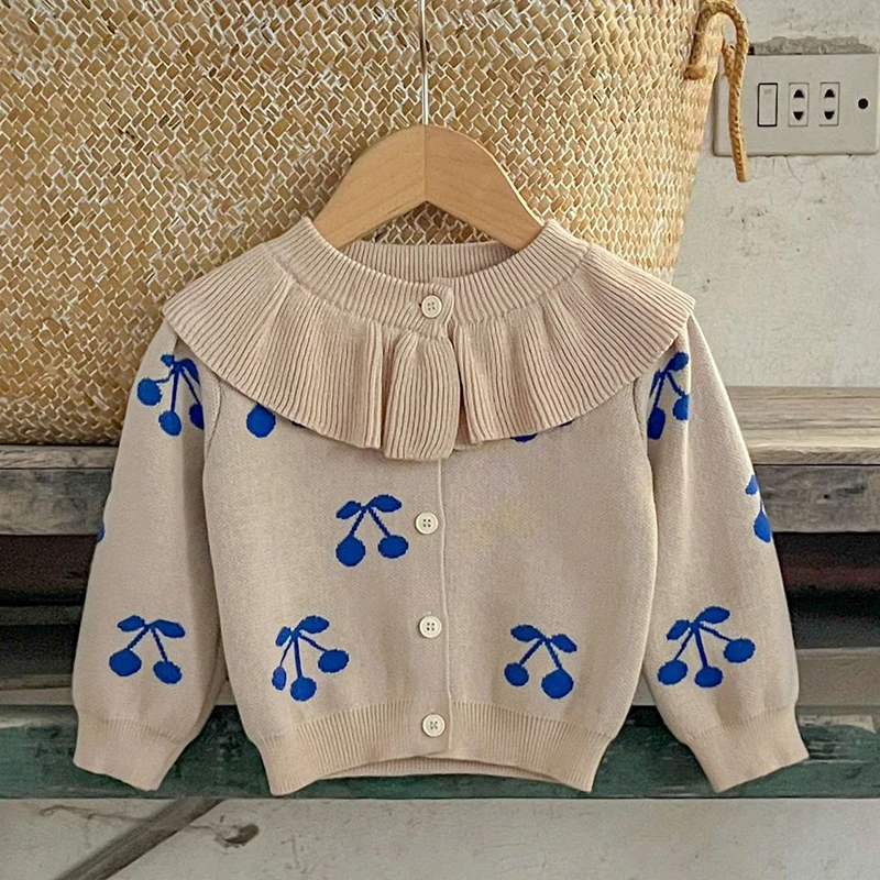 2024 New Autumn Baby Girl Clothing Newborn Baby Girls Sweater Coat Long Sleeved Print Toddler Baby Girl Knitting Cardigan