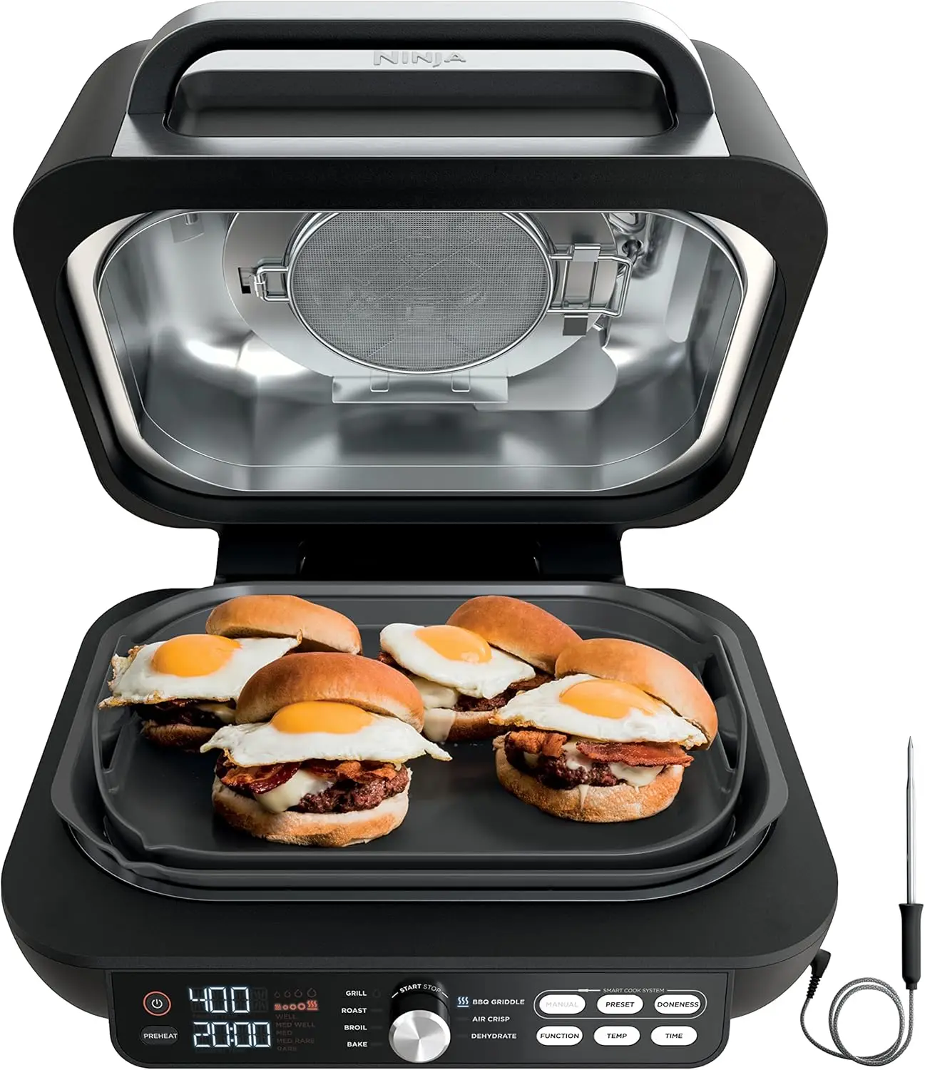 IG651 Foodi Smart XL Pro 7-in-1 Indoor Grill/Griddle Combo, use Opened or Closed, Air Fry, Dehydrate & More, Pro Power Gra