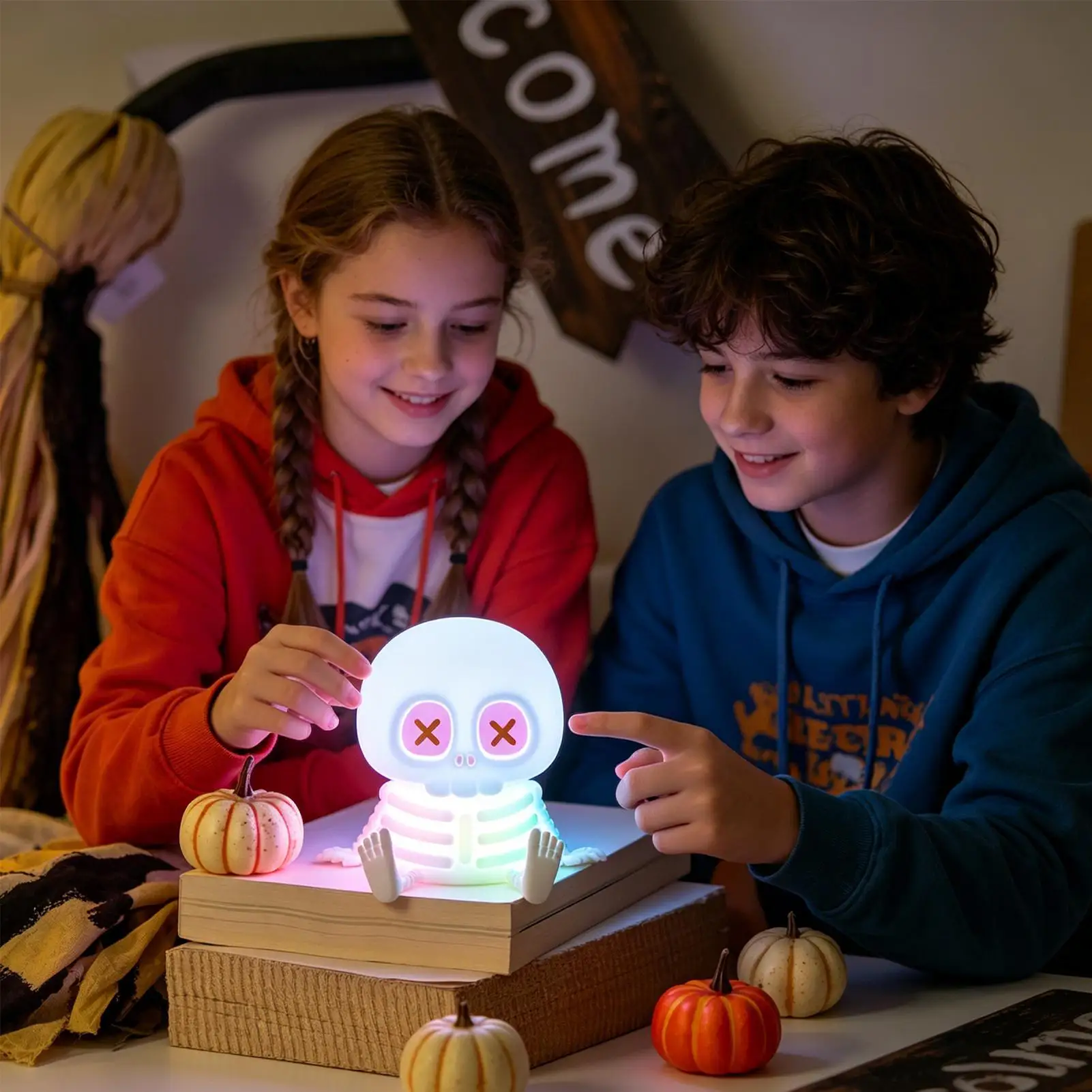 スケルトンナイトライトかわいい常夜灯ハロウィン装飾ベッドサイドランプハロウィンパーティー屋内ホーム寝室寮アパートテーブル用