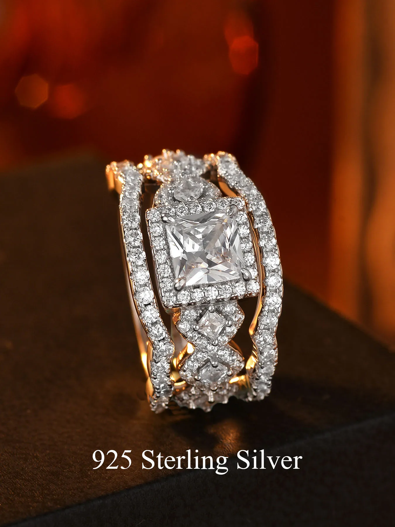 

Женское кольцо из стерлингового серебра 925 пробы, роскошный уникальный дизайн в форме принцессы, комплект из трех предметов, подходит для повседневного ношения, для свадеб.