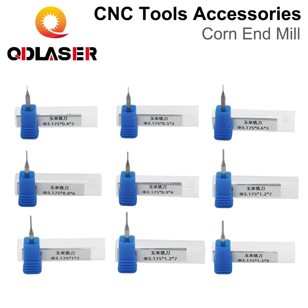 QDLASER Solid Carbide Corn End Mill 3.175 4 6 8 10mm CNC Router Bit PCB Milling Cutter Engraving Machine Tool