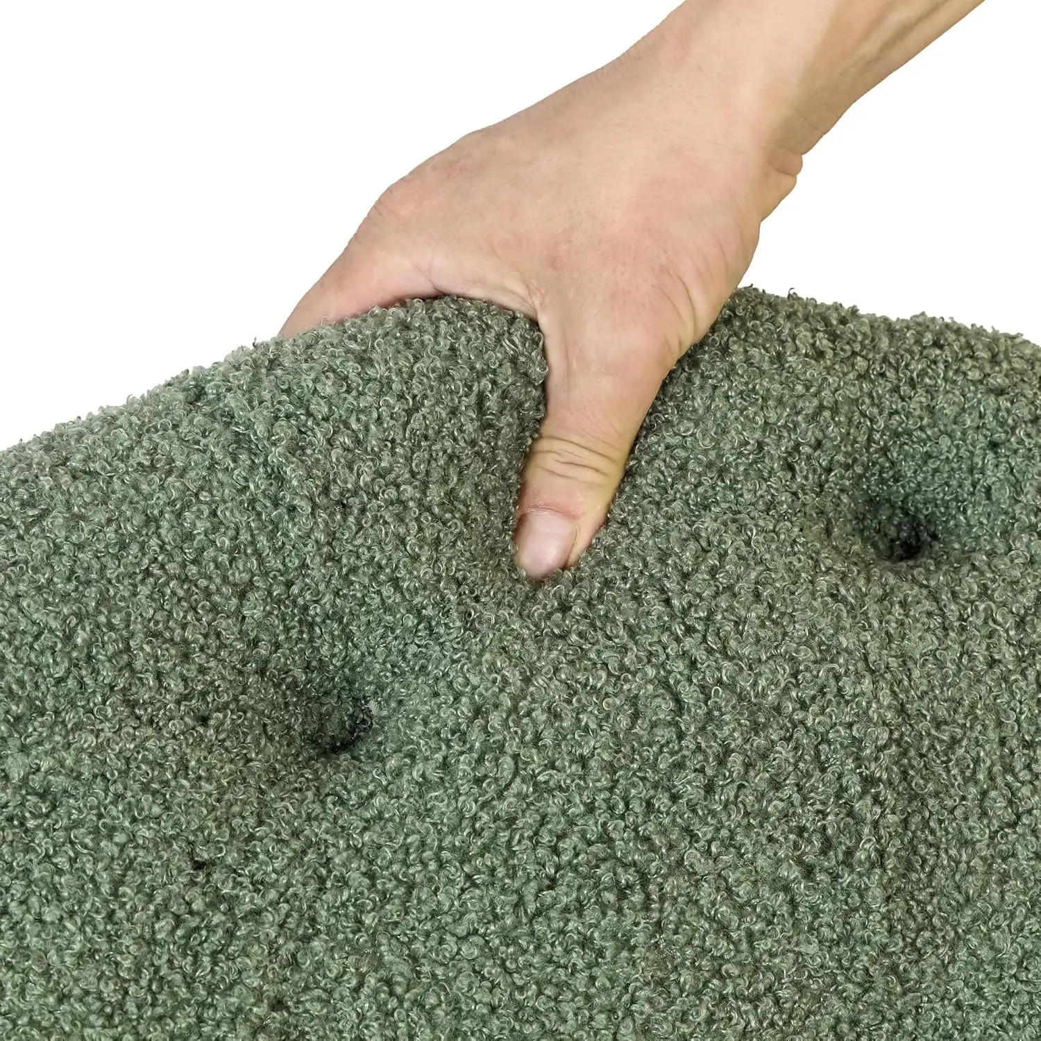 28 Inch Faux Fur Round Storage Ottoman, Button Tufted Footrest Stool Bench Coffee Table for Living Room,Green