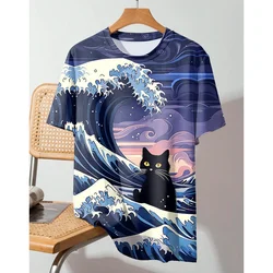 Ukiyo-e Kanagawa Sea Wave Cat Art T shirts 3D Print Japanese Samurai Graphic Women/Men Short Sleeve Top Tee Oversized Streetwear