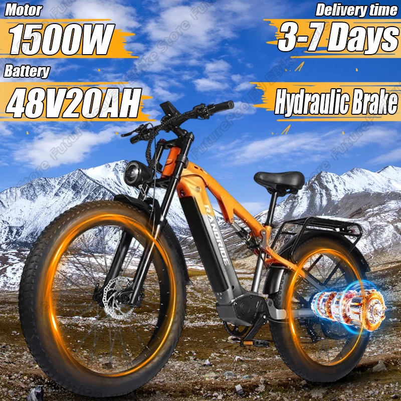 YX80 Electric Bicycle 1500W Powerful Motor 48V20AH Battery Mountain Hydraulic Brake Electric Bike 26*4.0In Fat Tire Snow E-bike