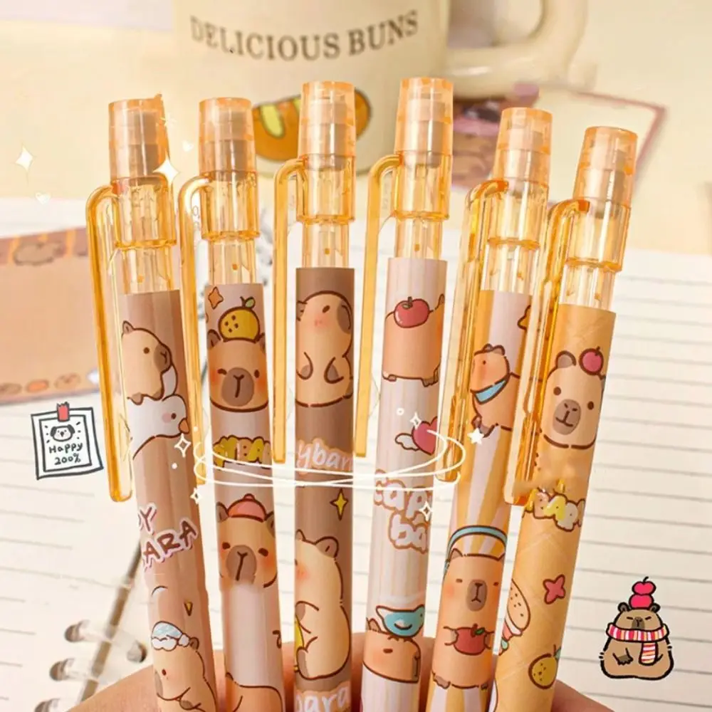 6PCS INS Kawaii Capybara Mechanical Pencil Cute Aesthetic 0.5mm Automatic Pencil Writing With Eraser Propelling Pencil Kids