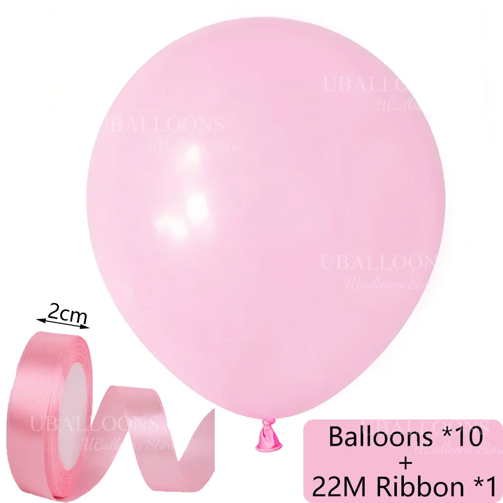 10pcs Ribbon Pink Balloons 18/12/10Inch Hanging Bow Pastel Pink Balloon with Satin Ribbon for Birthday Wedding Baby Shower Decor