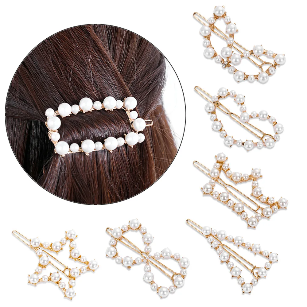 Korean Style Women Student Imitation Pearl Hair Clips Hollow Out Heart Crown Star Shaped Bobby Pins Side Barrettes