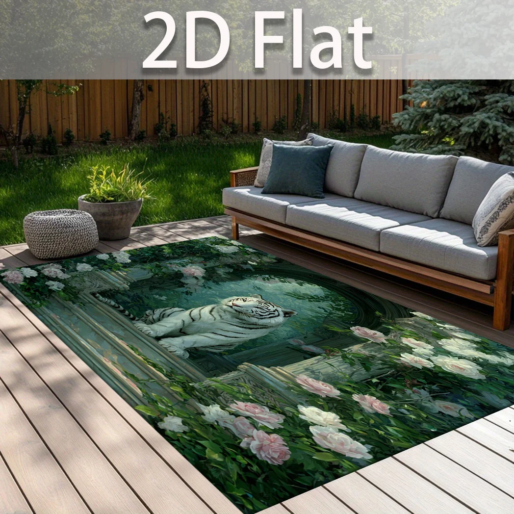 White Tiger Carpet Living Room Large Rug Wild Animal Bedroom Decor Green Garden Area Rugs Sofa Floor Mat Lounge Luxury