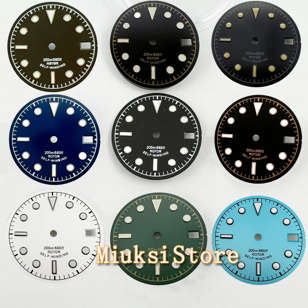 NH35 watch dial 28.5mm Watch face NH 35 Dial With date window Black Blue Green Sterile Luminous Watch Dial fit Watches Movement