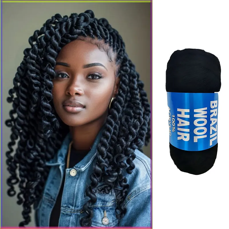 

Synthetic Crochet Hair 100% Brazilian Wool Hair Extension For Women African Low Temperature Faux Locs Wraps Jumbo Braiding Hair