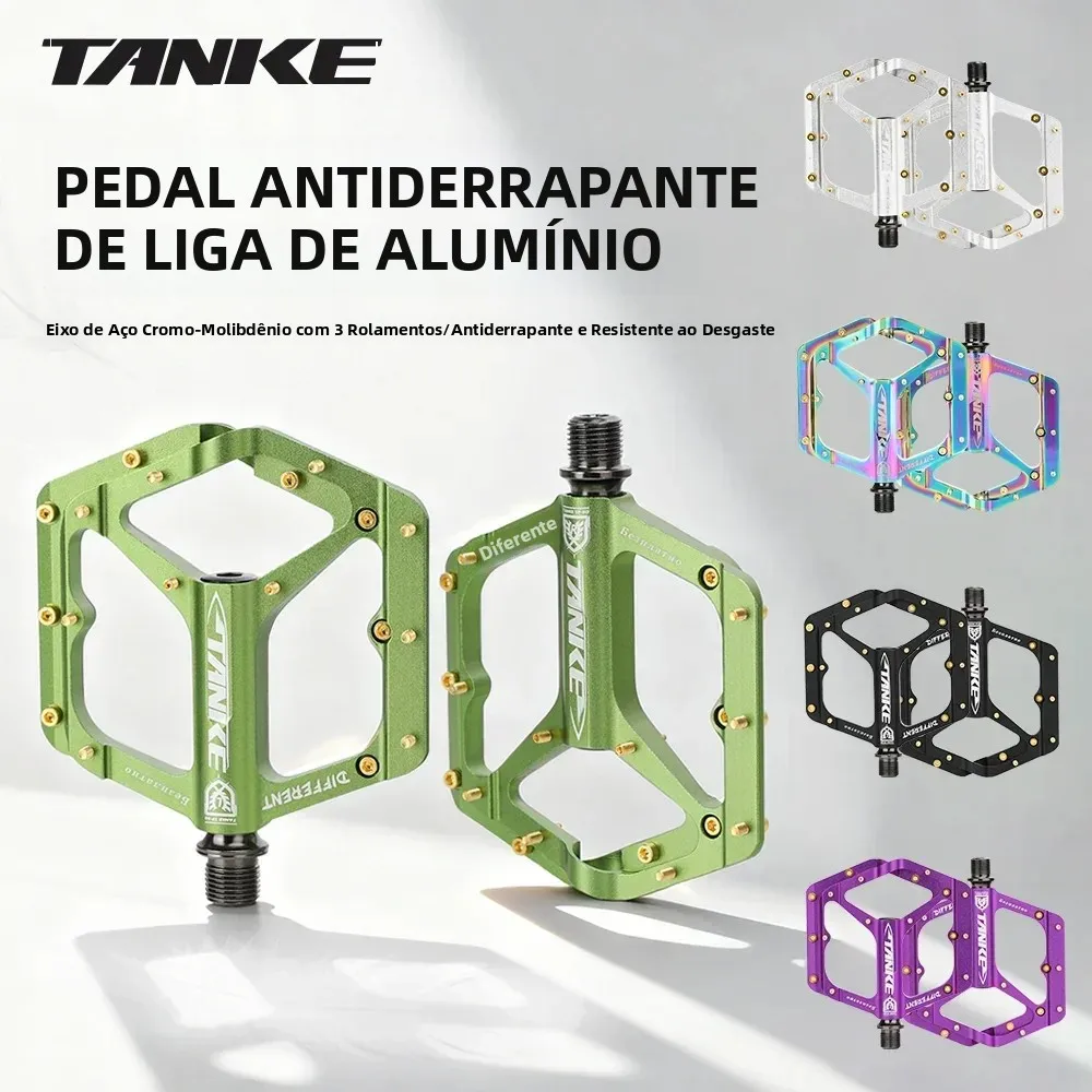 Pedais TANKE MTB Leves em Liga de Alumínio Antiderrapantes (10 Pinos Laterais Antiderrapantes) com Graxa e Rolamento Pedal de Bicicleta TP-53