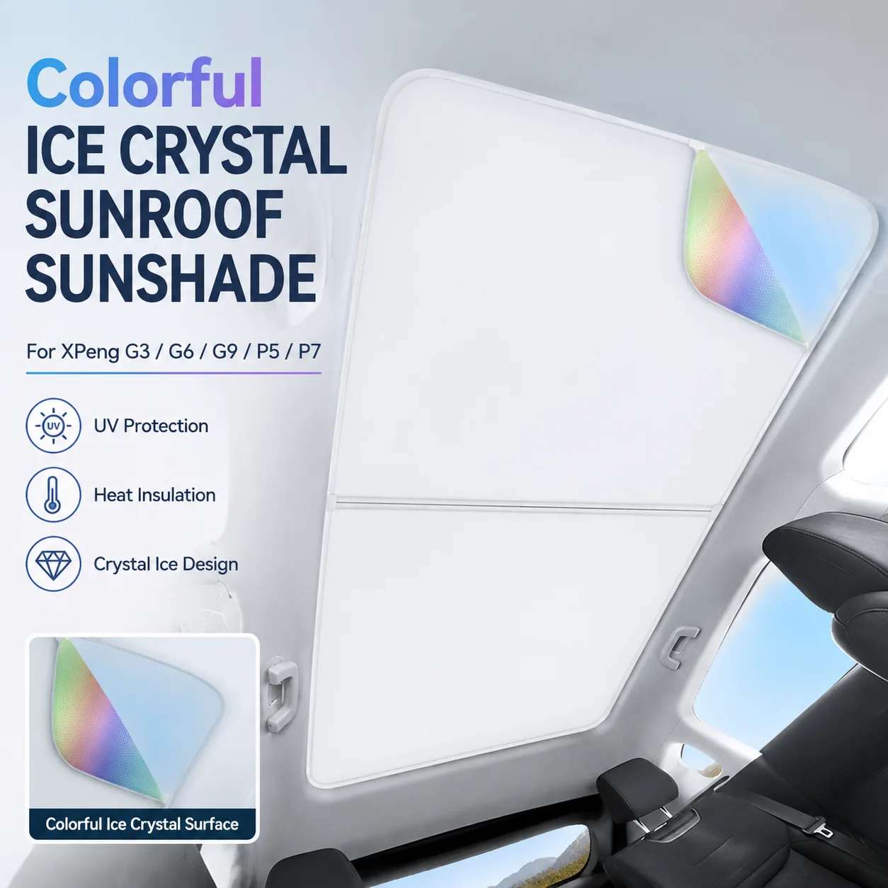 Colorful Ice Crystal Sunroof Sunshade Heat Insulation UV Protection For XPeng G3 G6 G9 P5 P7 Car Interior Accessory