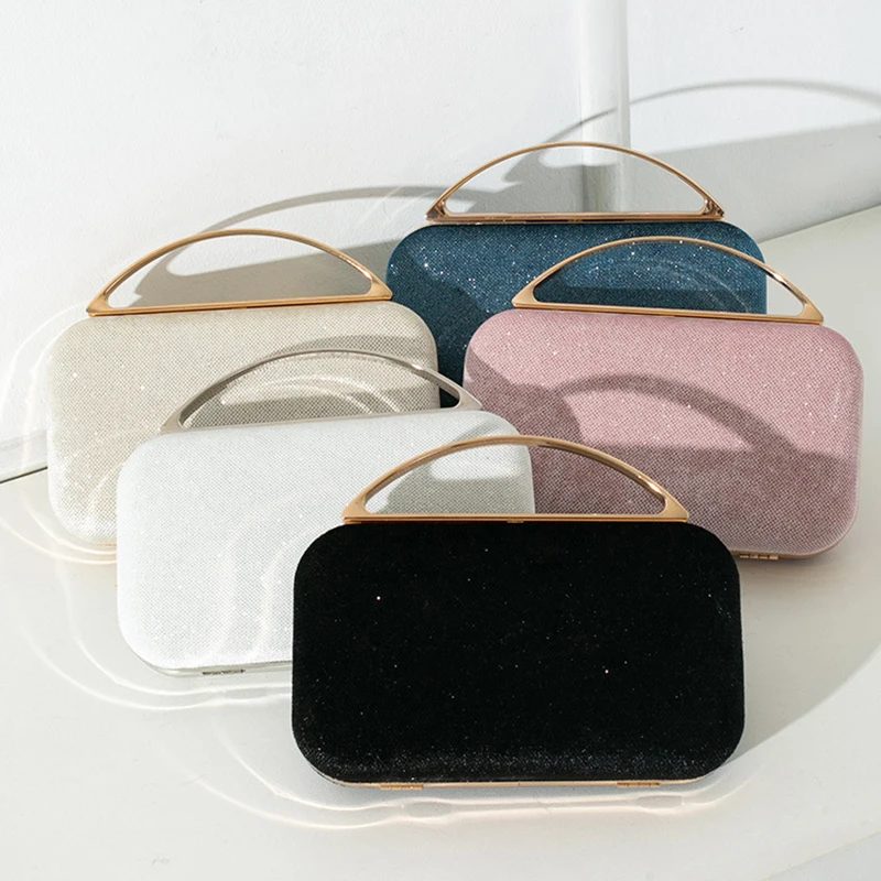 

Women Elegant Shiny Colorful Evening Bag Luxury High Design Clutch Bag Exquisite Metal Handle Handbags Dinner Wedding Party Bags