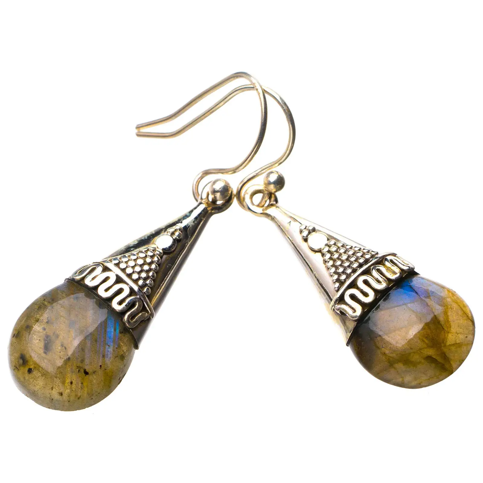 

StarGems® Natural Blue Fire Labradorite Handmade 925 Sterling Silver Earrings 1.5" D7741