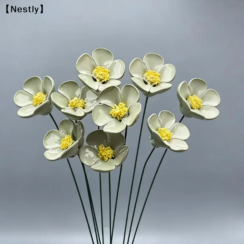 6/8/10pcs Ceramic Artificial Flowers Forget-me-not Floral Never Fading Eternal Flowers Home Decor Bringing Beauty And Hope〔Nest〕