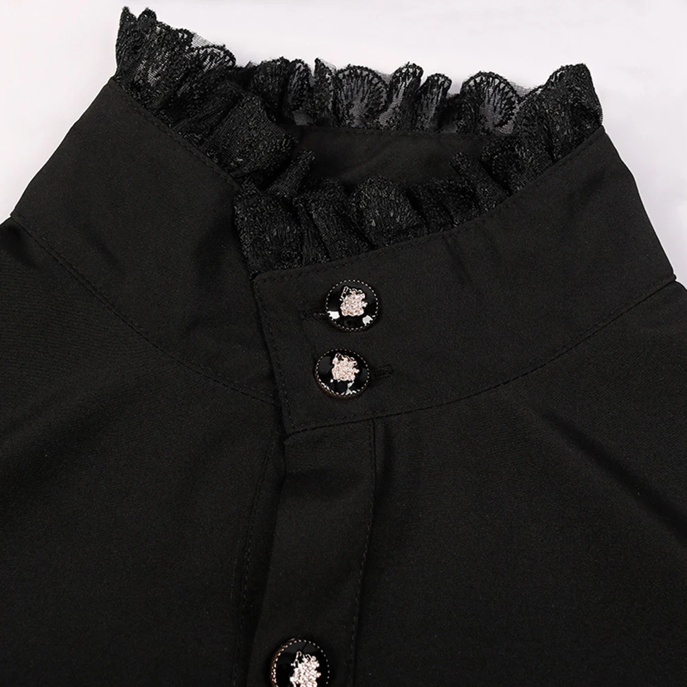 Holiday Vacation Blouse Gothic Spring Stand Collar Victorian Autumn Casual Female/Male Fold Medieval Solid Color