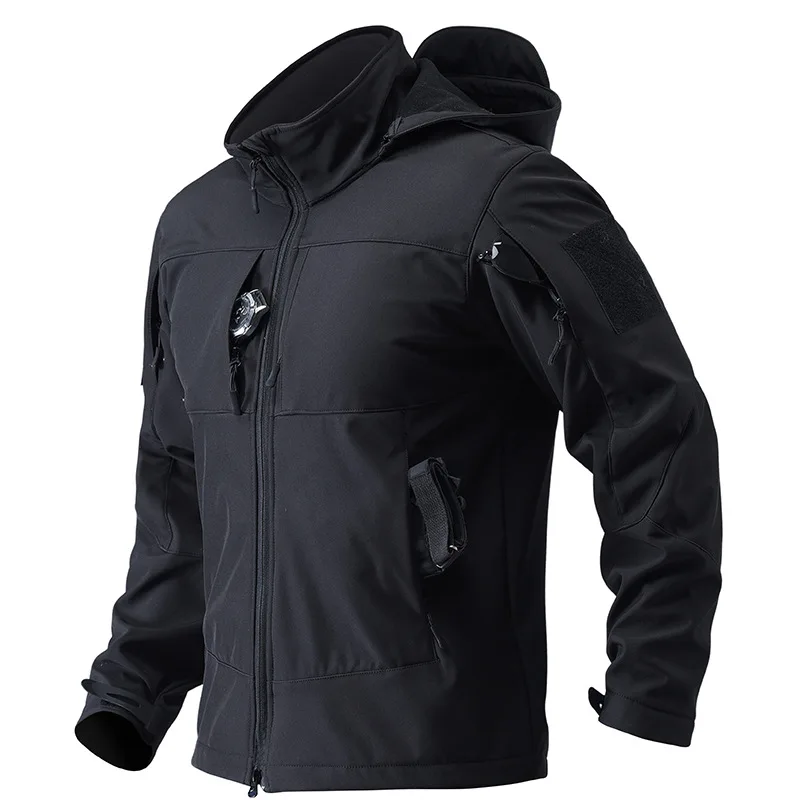 Men's New Softshell Jacket Fleece Lined Waterproof Tactical Windbreaker Removable Hood Coat for Autumn Winter