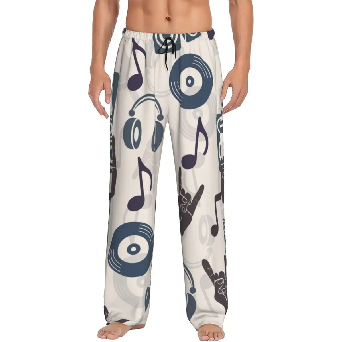 Mens Pajamas Pyjamas Pants Music Headphones Disk CD Lounge Pants Sleep Bottoms