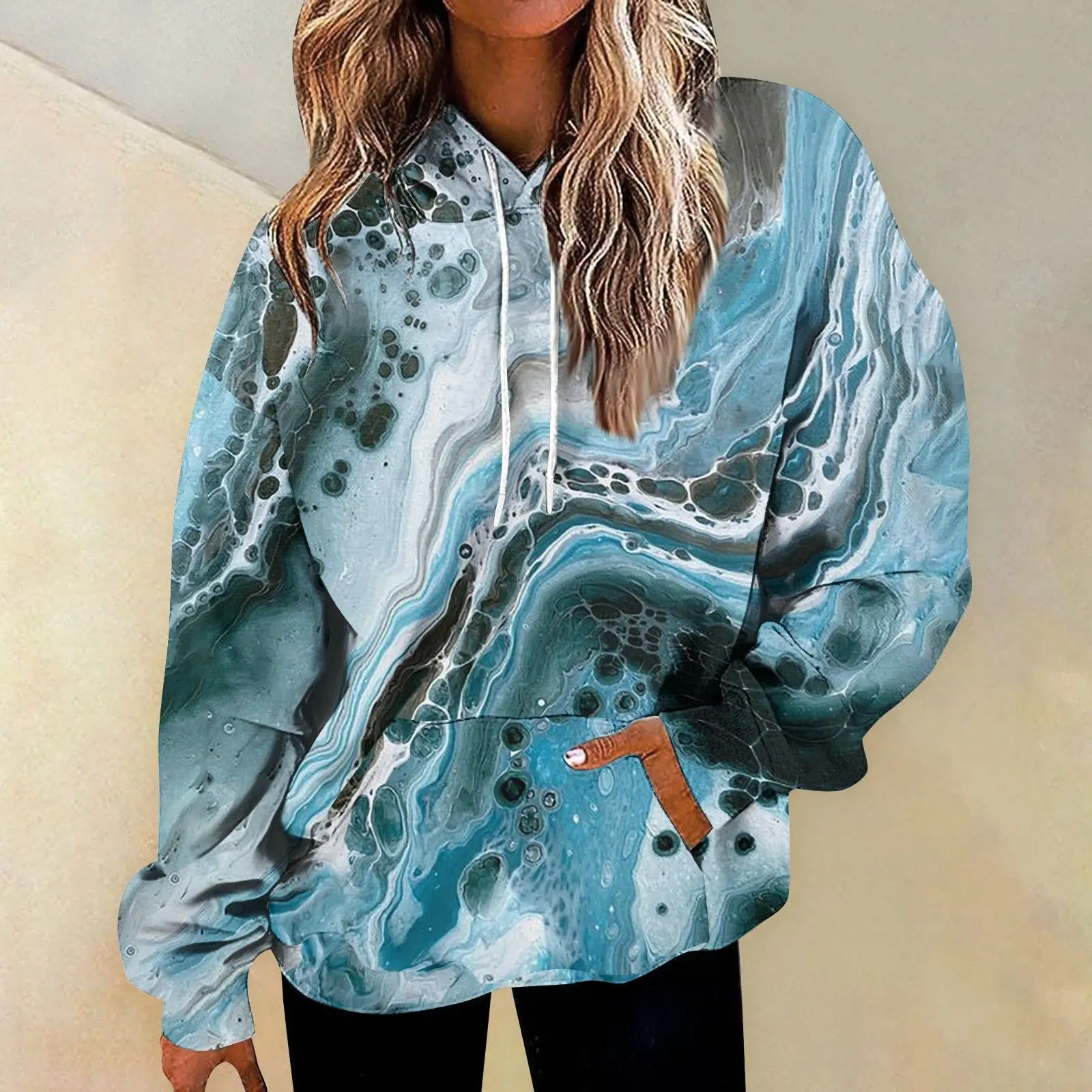 Autumn Marble Gradient Pattern 3D Print Hoodies Women Streetwear Casual Long Sleeve Hooded Sweatshirts Pullovers Female Clothing