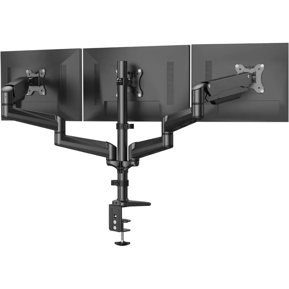 Triple Monitor Mount for 17 to 32 inch Screens, Gas Springs Adjustment Triple Monitor Stand with Swivel, Tilt, Rotation, Clamp