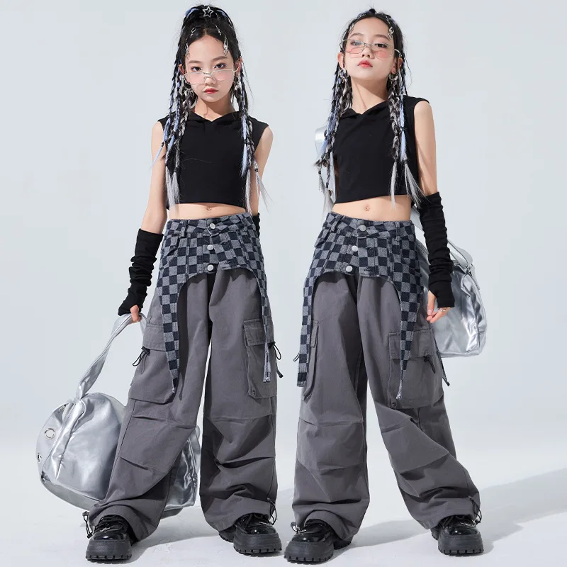 

Girls Hip Hop Cropped Top Cargo Pants Clothes Sets Children Street Dance Hoodie Cool Outfits Kids Streetwear Jazz Stage Costumes