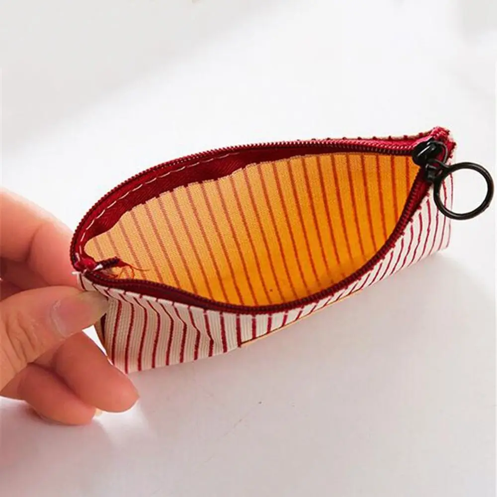 Cute Square Stripe Print Coin Purse Small Zipper Canvas Letter Wallet Case Card Holder Lipstick Storage Bag Change Purse