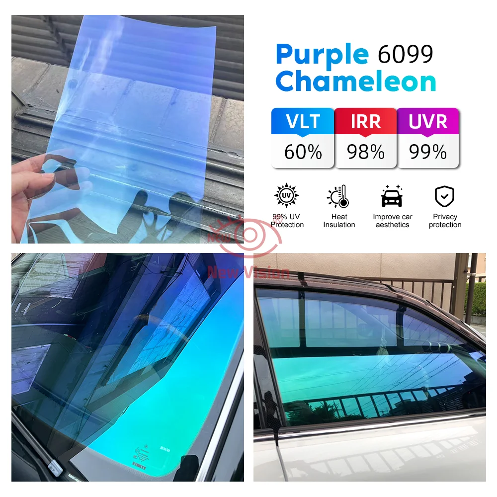 1mX12m Blue 60% Visible Light Chameleon Car Tint Film Auto Front Windshiled Window Foil Color Change Sun Solar Sticker Protector