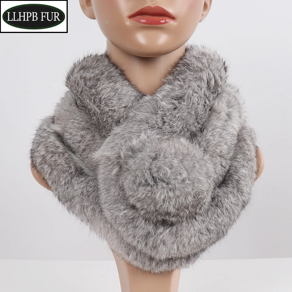

Hot Women Winter Natural Rabbit Fur Scarf Knitted 100% Genuine Rabbit Fur Scarves Lady Quality Warm Real Rabbit Fur Muffler