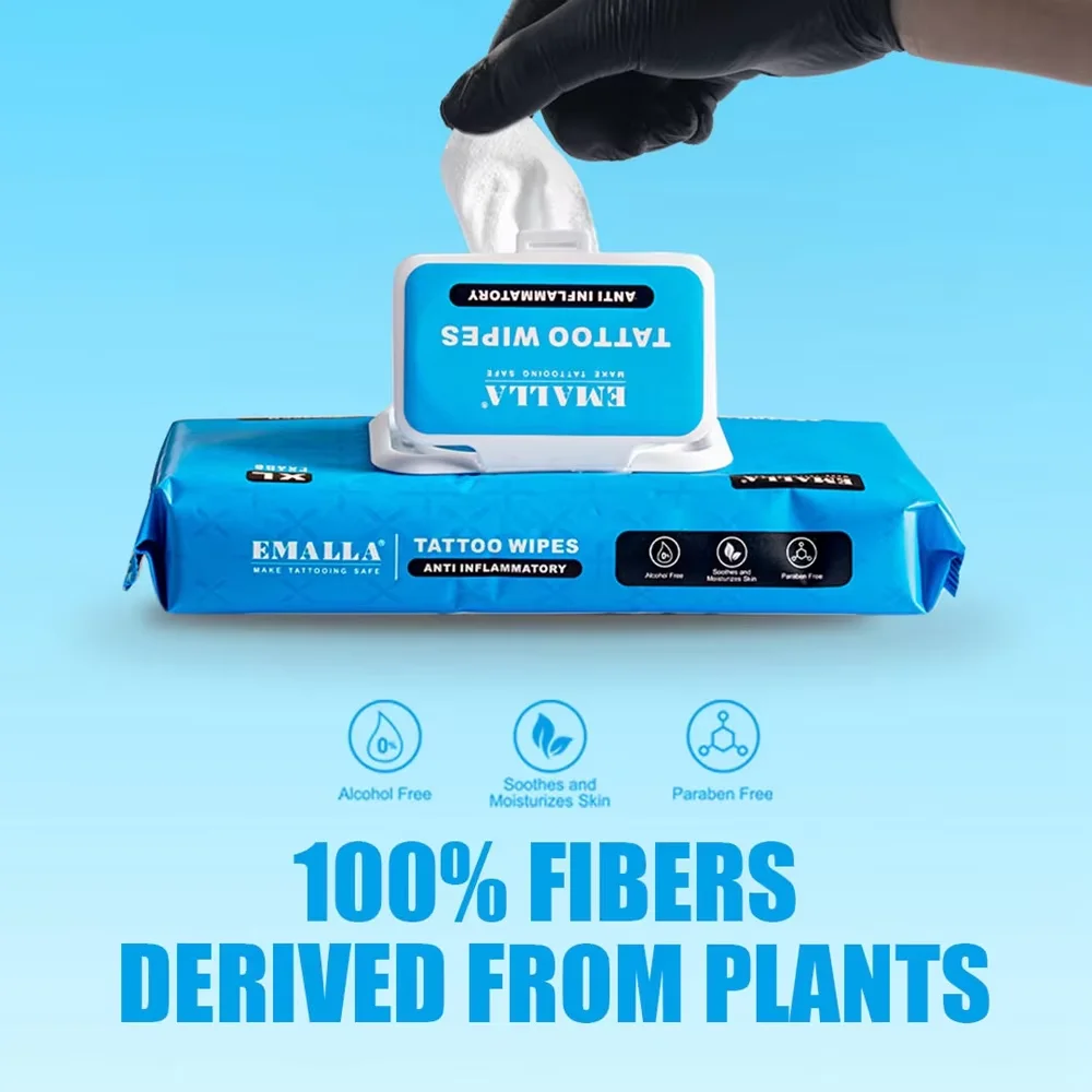 48/20pcs EMALLA Tattoo Aftercare Wipes Tattoo Cleansing Green Soap Cleaning Wipes Tattoo PMU Clean Aftercare Skin Wipes Supplies